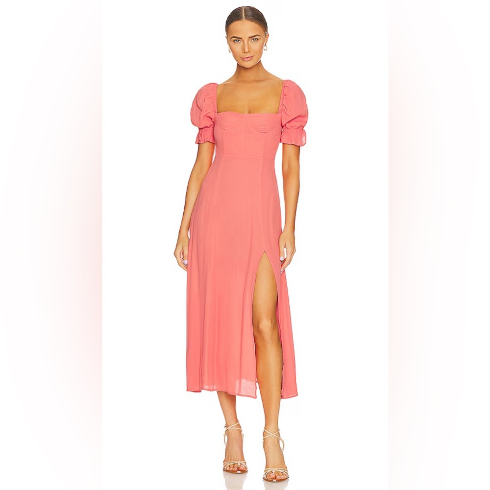 WEWOREWHAT Puff Sleeve Corset Coquette Midi Dress Sz 8 Side Slit Viscose